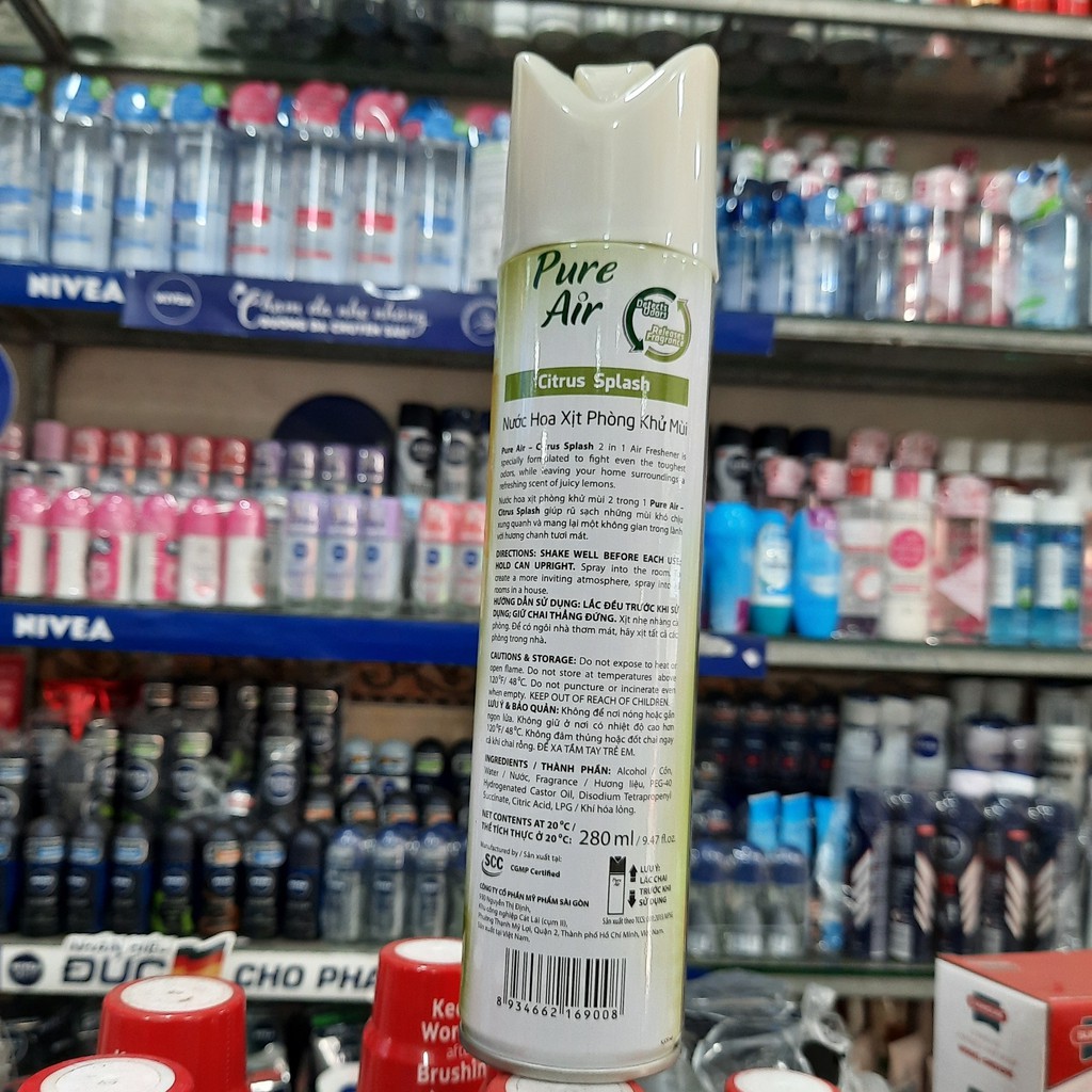 Nước hoa xịt phòng khử mùi Pure Air hương chanh xả 280ml (Trắng)