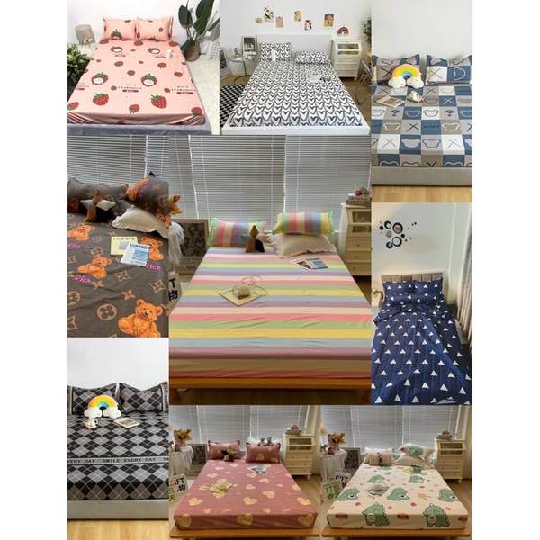 Xả ga gối cotton poly đủ kích thước, ga trải giường kèm 2 vỏ gối nằm Shibedding