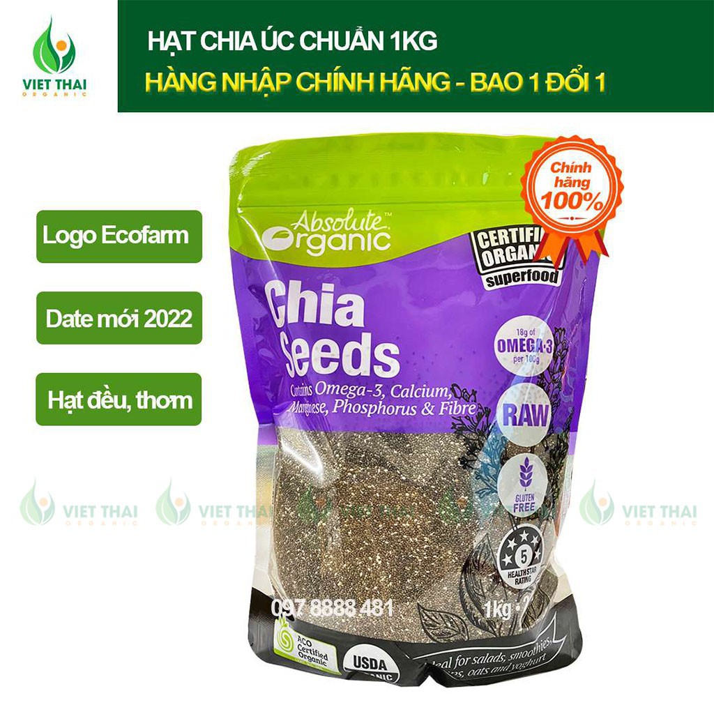 Hạt Chia [FREESHIP] Hạt Chia Úc Absolute Organic mới nhất (1KG) Date mới