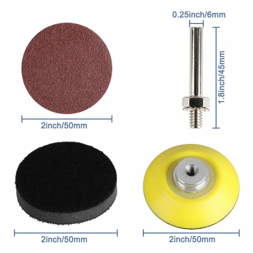 Set 100 Tấm Giấy Nhám 2Inch/50mm 80-3000 Grit Kèm Trục Xoay 6mm
