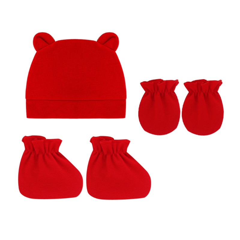 Bộ mũ beanie kèm găng tay cotton mềm mại chống trầy xước dễ thương cho bé sơ sinh