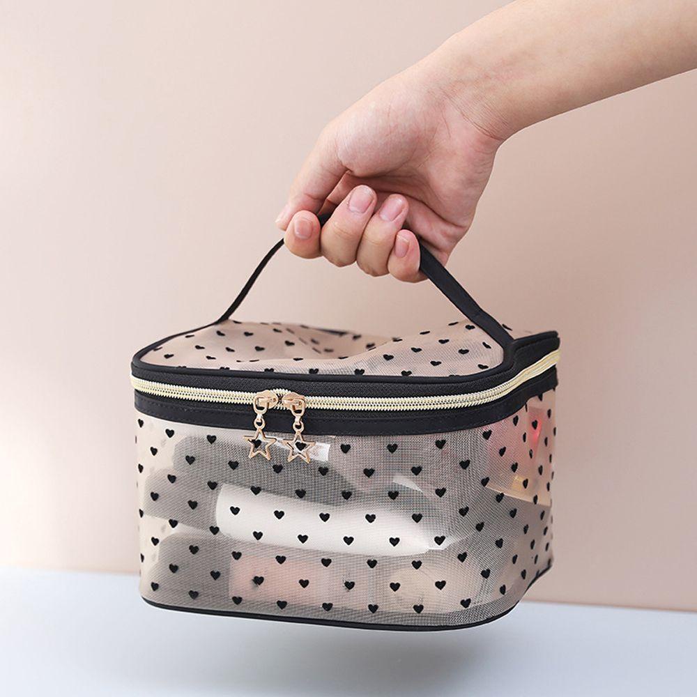 Túi Đựng Mỹ Phẩm Trong Suốt Chống Nước Sức Chứa Lớn Họa Tiết Trái Tim Thanh Lịch Cho Nữ