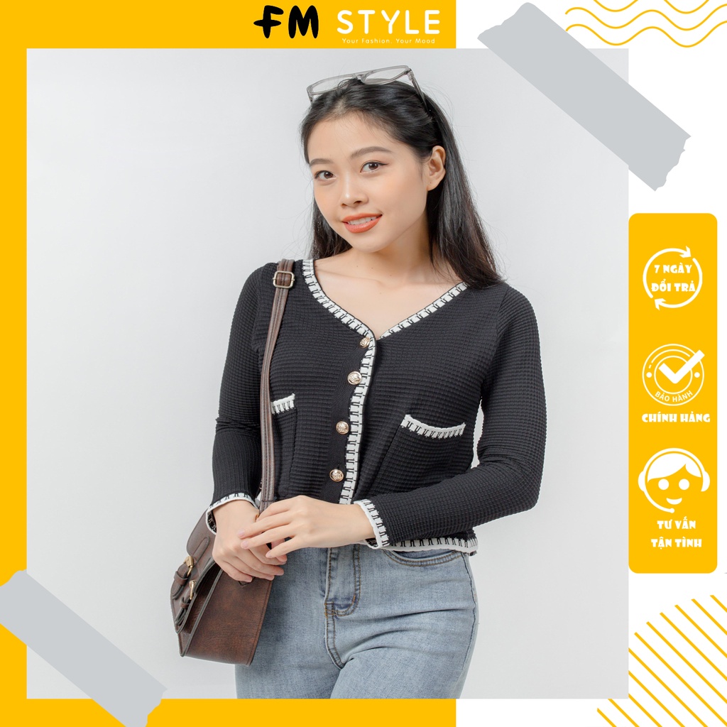Áo dài tay nữ FM Style phong cách tiểu thư 2 màu đen trắng siêu dễ thương 210915031