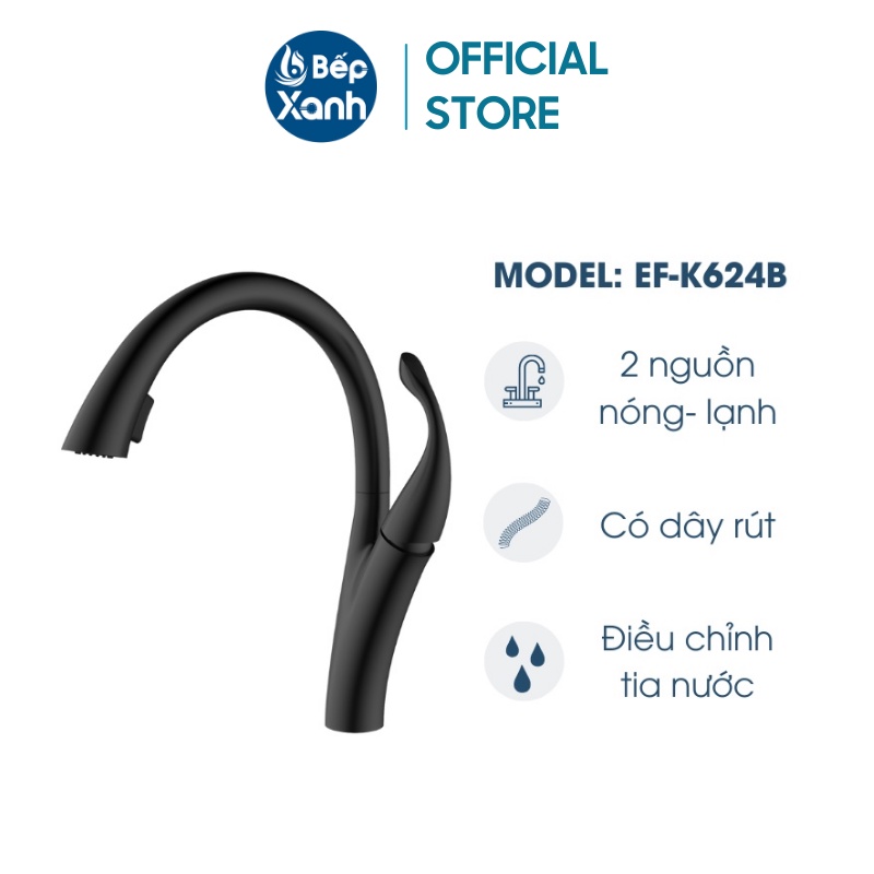 [FREESHIP HCM] Vòi Rửa Chén Nóng Lạnh Ecalite EF-K624B - Có Dây Rút - Điều Chỉnh Tia Nước