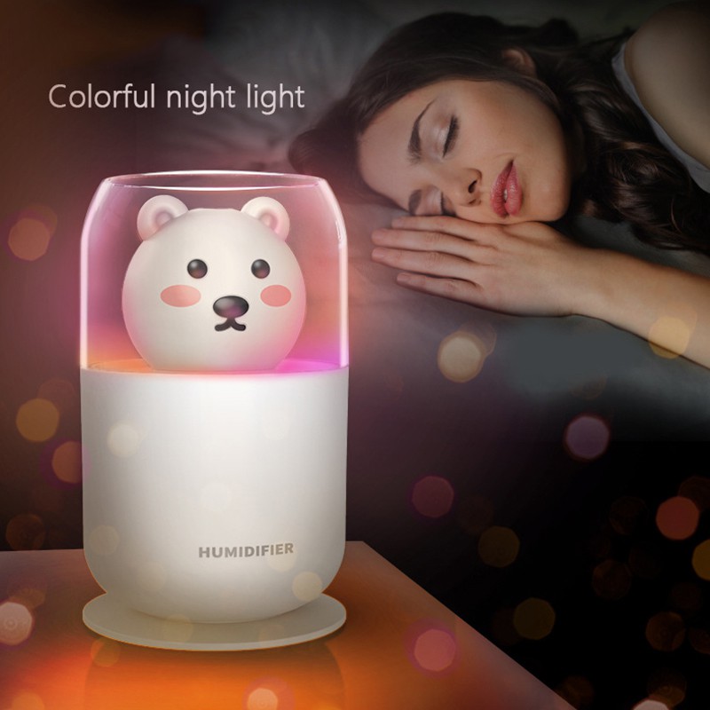 Máy phun sương Fnelse tạo độ ẩm hình gấu dễ thương 300ml có đèn led tiện dụng