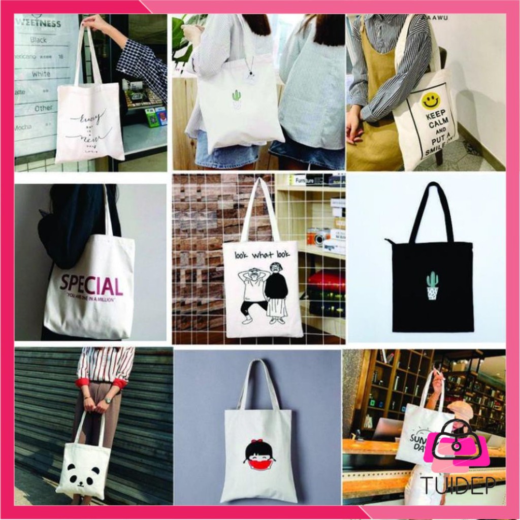 [VẢI LOẠI 1] Túi tote Vải canvas nữ unisex mềm Đẹp Hàn Quốc xách tay đeo chéo có khóa miệng đựng vừa A4 tặng quà xinh