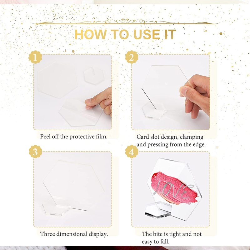 Set 10 Thẻ Đánh Dấu Số Bàn Bằng Acrylic Hình Lục Giác Kèm Giá Đỡ Tiện Dụng Cho Đám Cưới