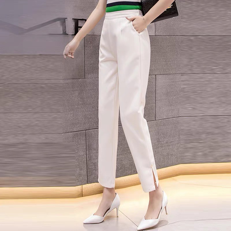 Quần baggy nữ cạp cao xẻ gấu phong cách mới chất tuyết mưa dày dặn 3 màu Trắng Đen Kem | BigBuy360 - bigbuy360.vn