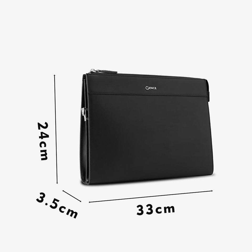 Clutch Nam Đựng Tài Liệu A4 Da Bò Nappa CL07 Màu Đen, Túi Da Nam Công Sở Cao Cấp Gence