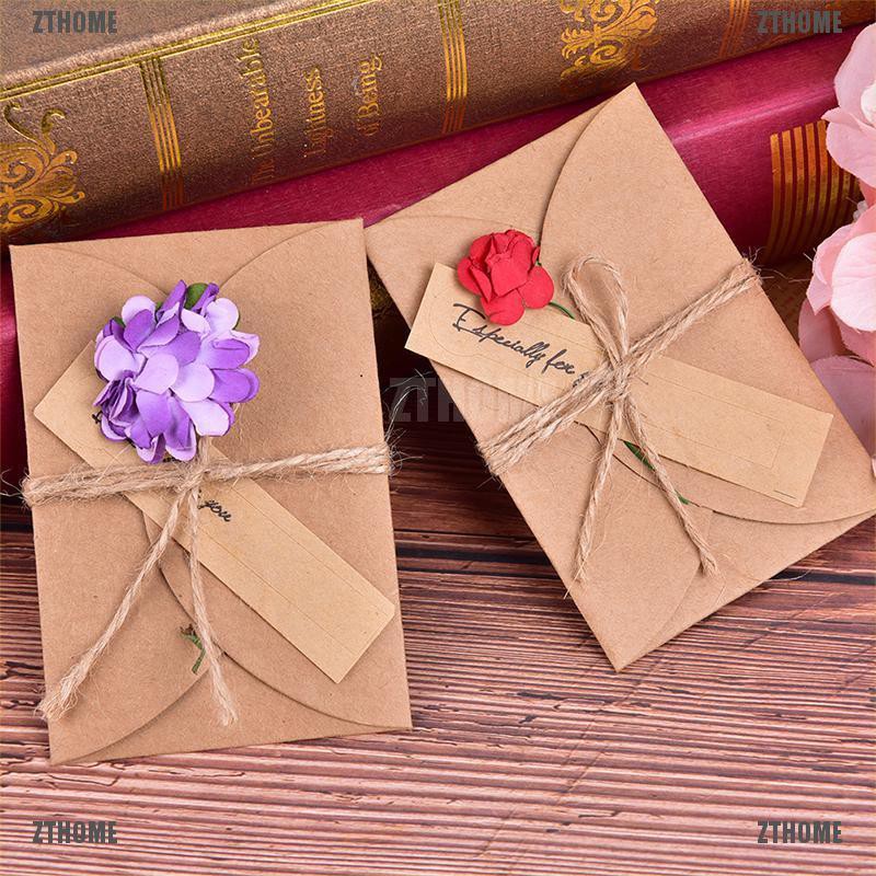 ZTHOME 10pcs Flower Retro DIY Kraft Paper Invitation Greeting Card Envelope Handmade