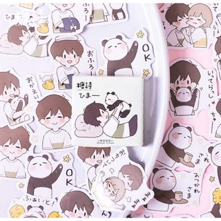Set CHÀNG TRAI VÀ GẤU TRÚC dễ thương sticker 40-46 chiếc trang trí siêu xinh