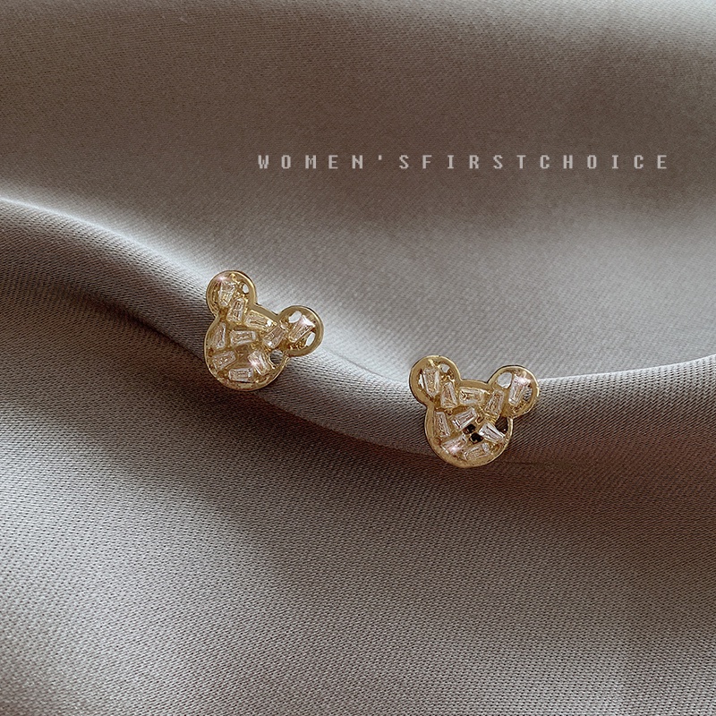 Đôi Bông Tai Mạ Bạc 925 Hình Chú Gấu Đính Đá Thời Trang Hàn Quốc Cho Nữ