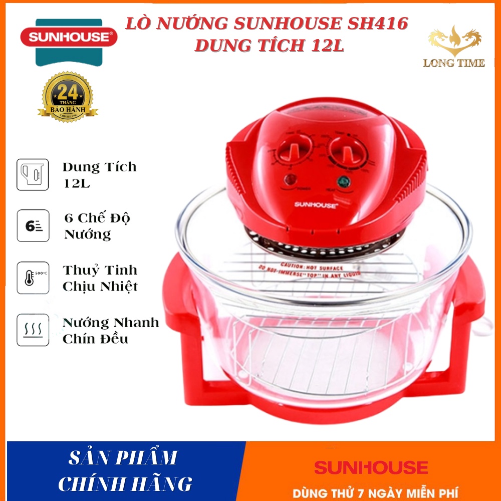 Lò Nướng SUNHOUSE SH416 , nôi chiên thực phẩm không dầu siêu tốc 12L , 6 chế độ , thủy tinh chịu lực