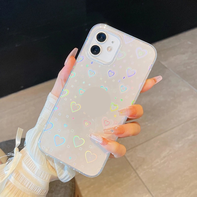 Ốp Điện Thoại Trong Suốt Màu Laser Hình Trái Tim Sang Trọng Cho iPhone 7 8 Plus SE 2020 X Xs XR 11 12 13 Pro Max 13 Mini SE 2022