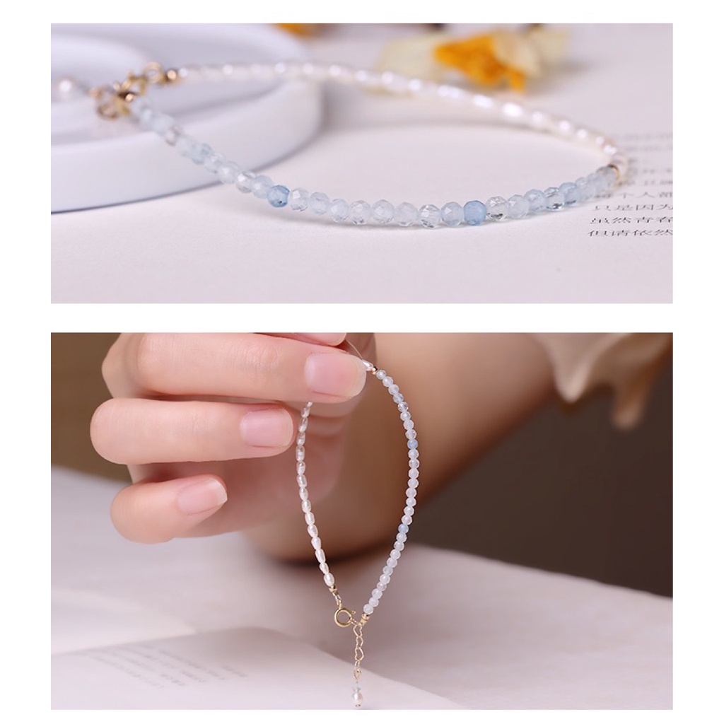 [Hàng Mới] Vòng Đeo Tay Hạt Ngọc Trai Xanh Lam Nhạt Thiết Kế Cảm Giác Chạm Cho Xiaomi