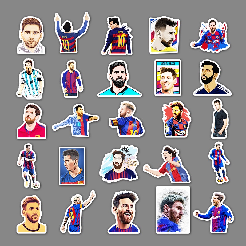 Combo 30 Sticker Chống Nước Decal Dán Điện Thoại Laptop Mũ Bảo Hiểm Vali Đàn Guitar Bình Nước Sổ Tay Graffiti [MESSI]