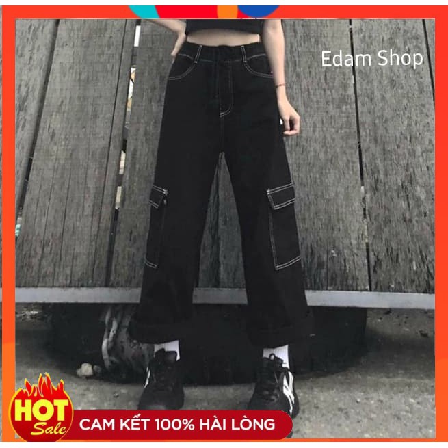 Quần ống rộng túi hộp Unisex - Quần viền chỉ