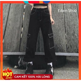 Quần ống rộng túi hộp Unisex - Quần viền chỉ