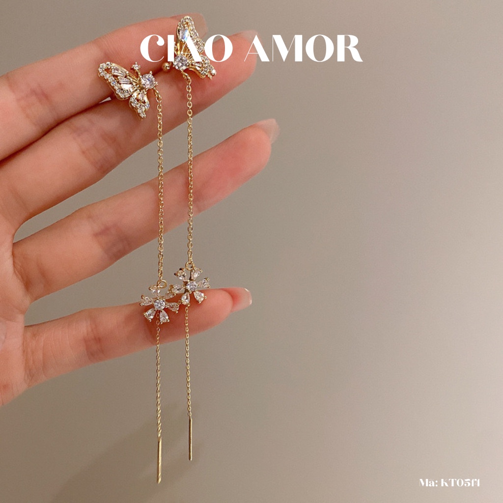 Khuyên tai nữ, Bông tai kẹp vành cánh hoa lấp lánh dự tiệc Trang sức Ciao Amor - KT0514