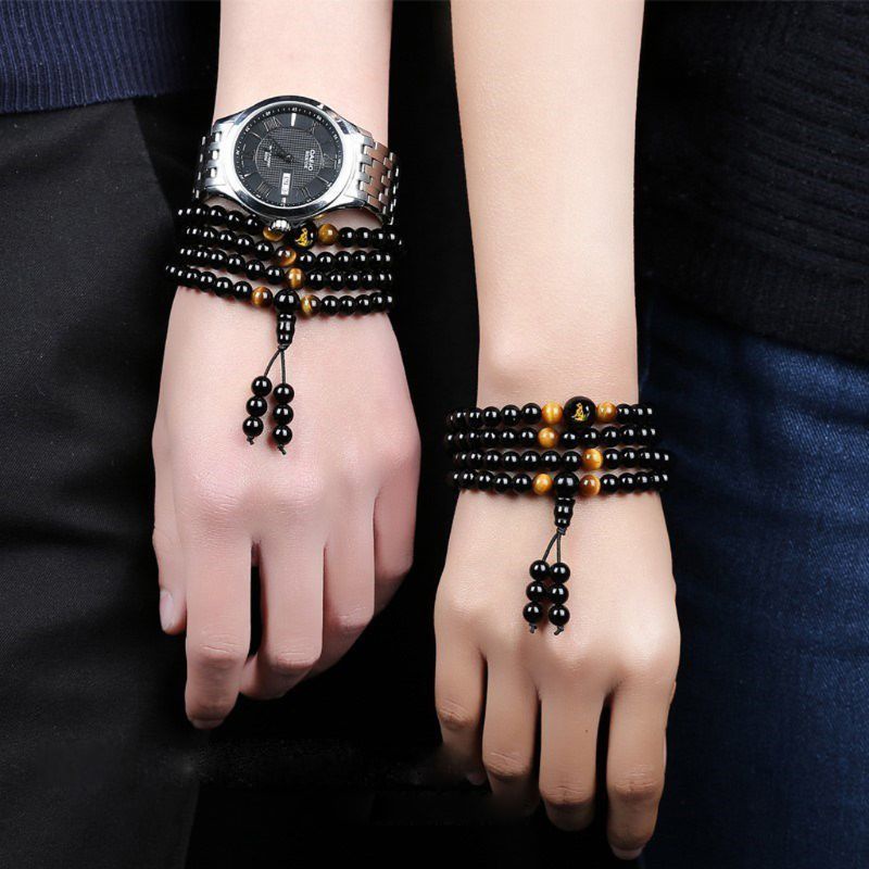 Vòng tay chuỗI 108 hạt đá obsidian màu đen