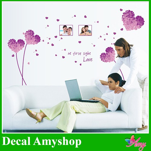 (FREESHIP 50k) Hình dán tường decal trái tim màu tím - DH050 - decal amyshop