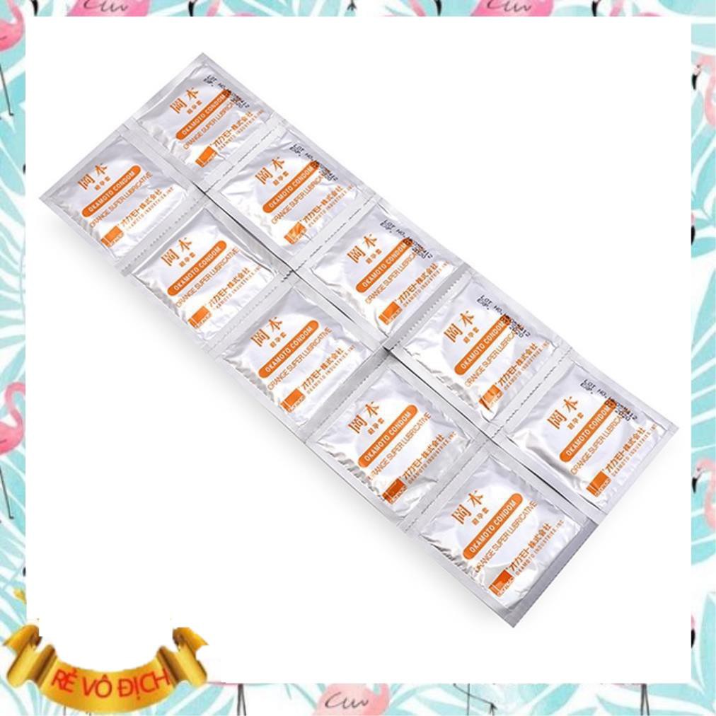 Bao Cao Su Siêu mỏng nhiều gel bôi trơn Okamoto Orange hương cam, Nhật Bản /bản lĩnh đàn ông