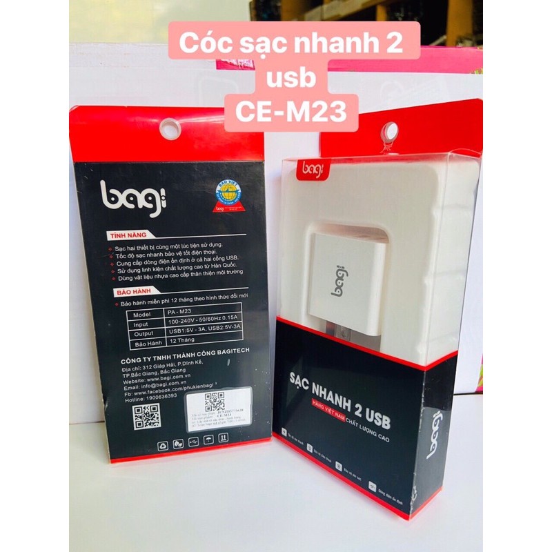 Cốc sạc nhanh Quick Charge 3.0 chuẩn CE Bagi CE-M30