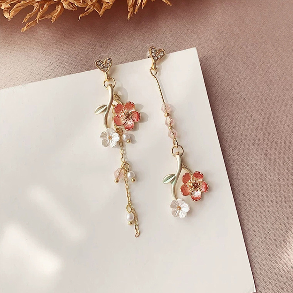 Bông Tai Dáng Dài Chốt Bạc S925 Mặt Hình Hoa Thời Trang Cho Bạn Gái