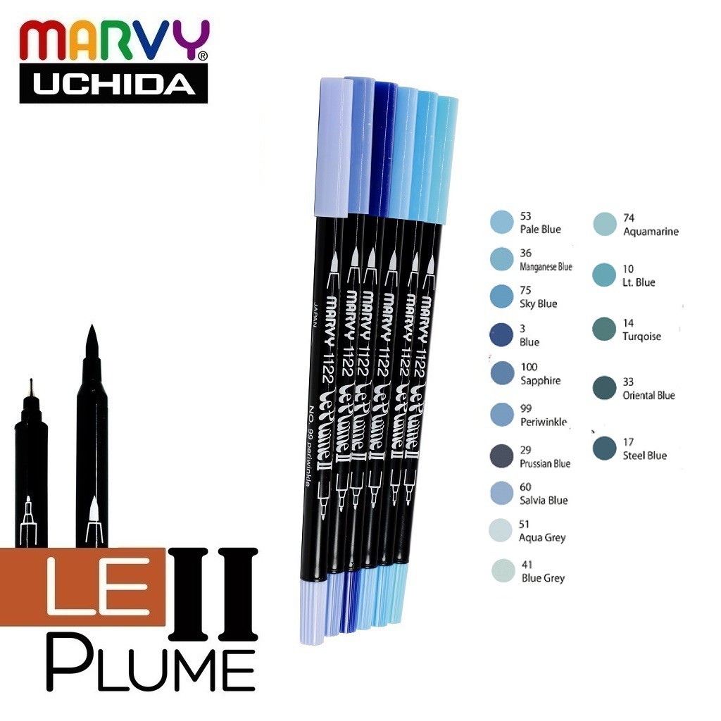 Bút brush hai đầu MARVY UCHIDA LE PLUME II tông xanh biển