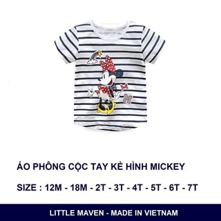 Áo phông cộc tay kẻ hình Mickey