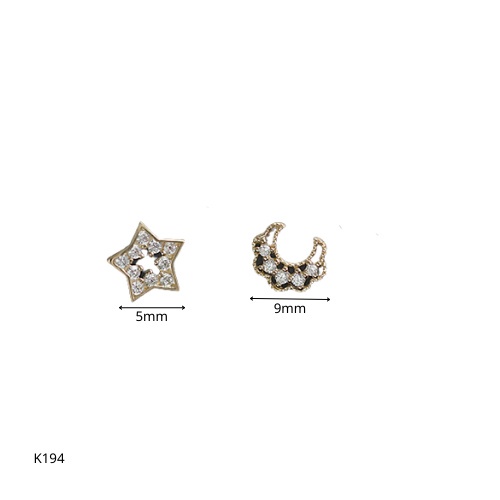 Bông tai, Khuyên tai nữ bạc mạ vàng Moon Star mặt sao, mặt trăng đính đá nhỏ nhắn K194 (1 chếc)I TRANG SỨC BẠC HARMONY
