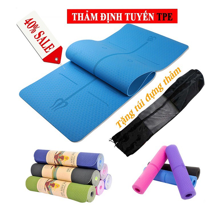 Thảm Tập Yoga Định Tuyến,Thảm Tập Gym Định Tuyến, Thảm yoga TPE Cao Cấp 2 Lớp 6mm Loại I Chống Trượt(Tặng Kèm Túi).