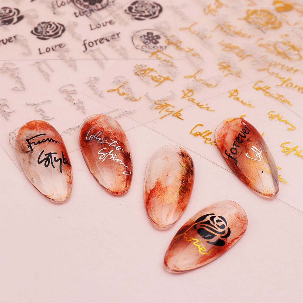 Miếng Dán Trang Trí Móng Tay Hình Chữ Cái 3D DIY Màu Đen