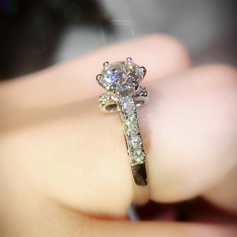 925 Sterling Silver nhẫn nữ Bowknot pt950 Mossang Diamond Engagement Đồ trang sức thời trang