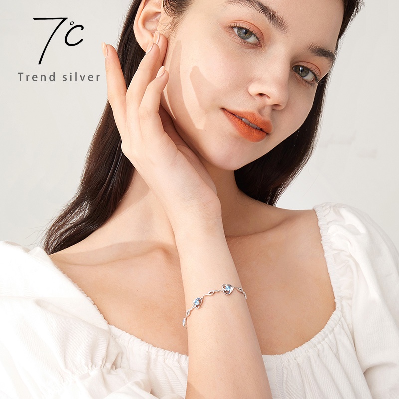 Vòng tay/Lắc Tay Bạc cho Nữ - Blue Ocean Heart tạo phong cách trang trọng, lịch thiệp cho phái nữ