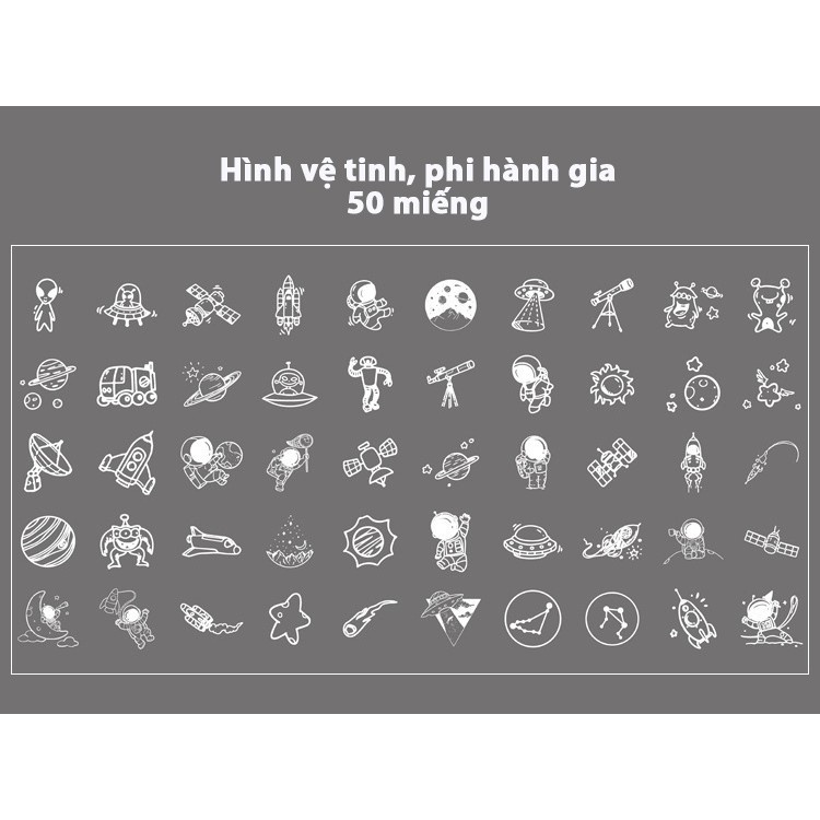 Hộp 50 sticker ren vintage/ phi hanhf gia STI07, nhãn dán trong suốt dán bullet journal, album