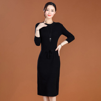 Đầm Dệt Kim Tay Dài Màu Đen / Đỏ / Xanh Lá Size M-3xl