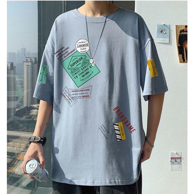Áo Thun Cotton Tay Ngắn Dáng Rộng In Họa Tiết Nhãn Vàng Hoạt Hình Phong Cách Hip Hop Thời Trang Cho Nam Và Nữ (Size M-8XL)