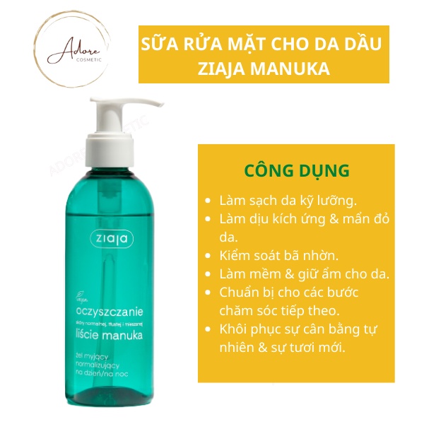 Sữa rửa mặt Ziaja Manuka làm sạch cho da dầu mụn, da nhạy cảm, đặc biệt dành cho da có lỗ chân lông to 200ml
