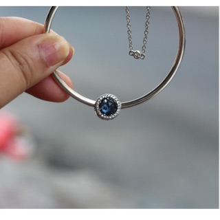 Hạt charm bạc tròn xanh mid night TẶNG KÈM KHĂN LAU BẠC CAO CẤP