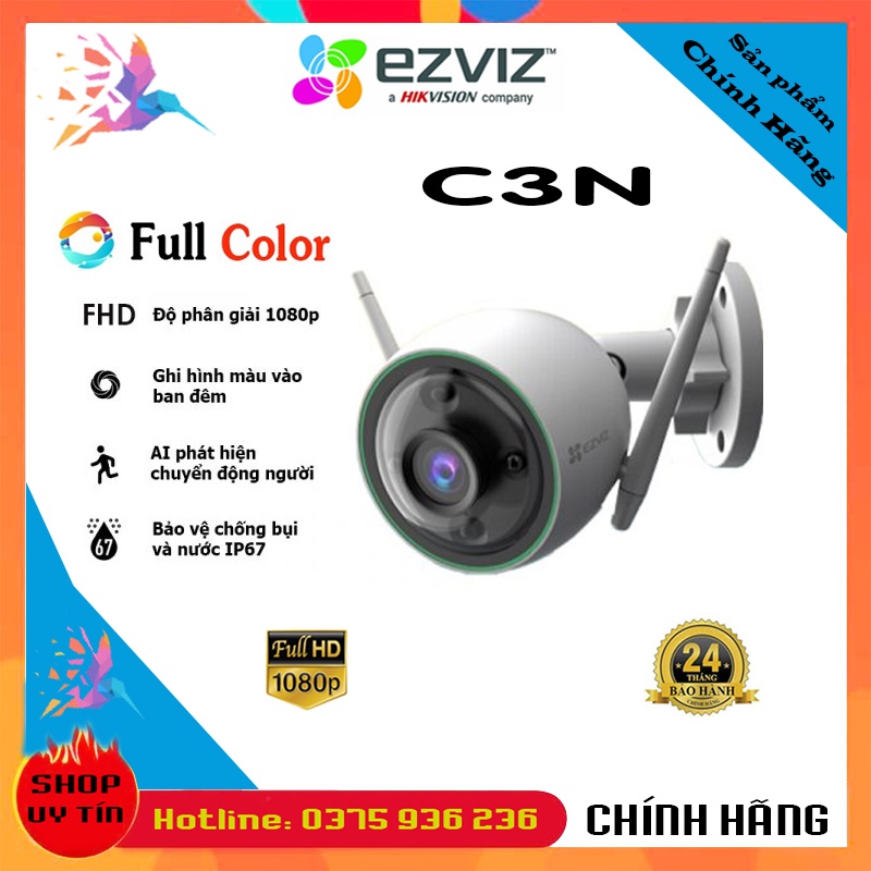 CAMERA IP WIFI Ngoài Trời EZVIZ C3N C3W PRO, C3X MÀU ĐÊM, AI Thông minh - C3WN 2MB 1080P Full HD - Chính Hãng BH24TH