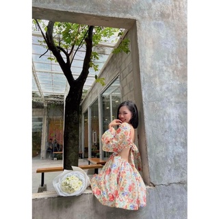 Đầm hoa khoét eo
