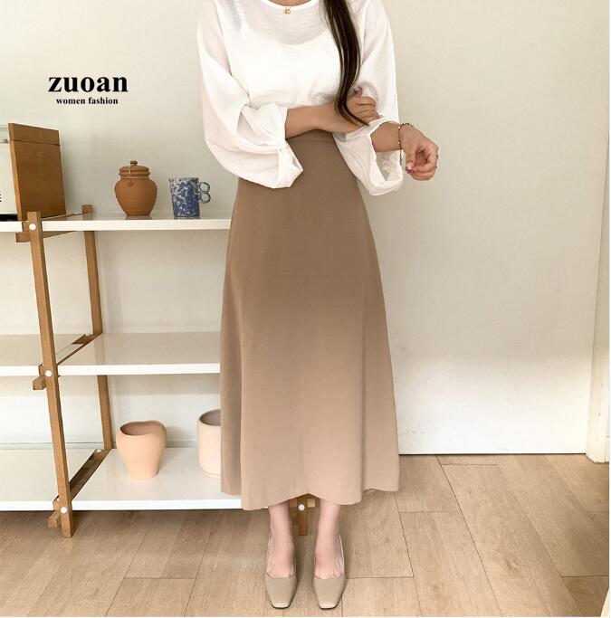 Chân váy dài SUXI lưng cao màu trơn phong cách Hàn Quốc cho nữ