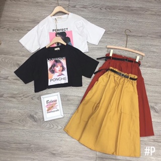 Set Áo croptop mix Chân váy dài (2 màu ảnh thật)