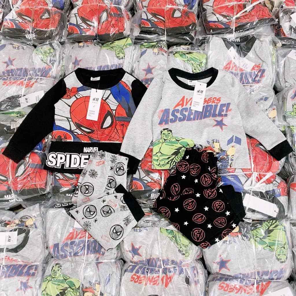 Bộ bé trai thu đông dài tay Combo 2 bộ cotton in hình Spiderman