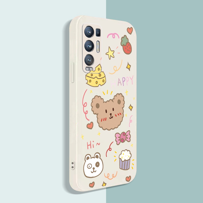 Ốp điện thoại silicon mềm viền vuông in hình gấu hoạt hình cho OPPO Reno6 Z 5G 5 Pro 4 4G 3 Reno2 Z F