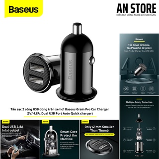 Tẩu sạc 2 cổng USB dùng trên xe hơi Baseus Grain Pro Car Charger