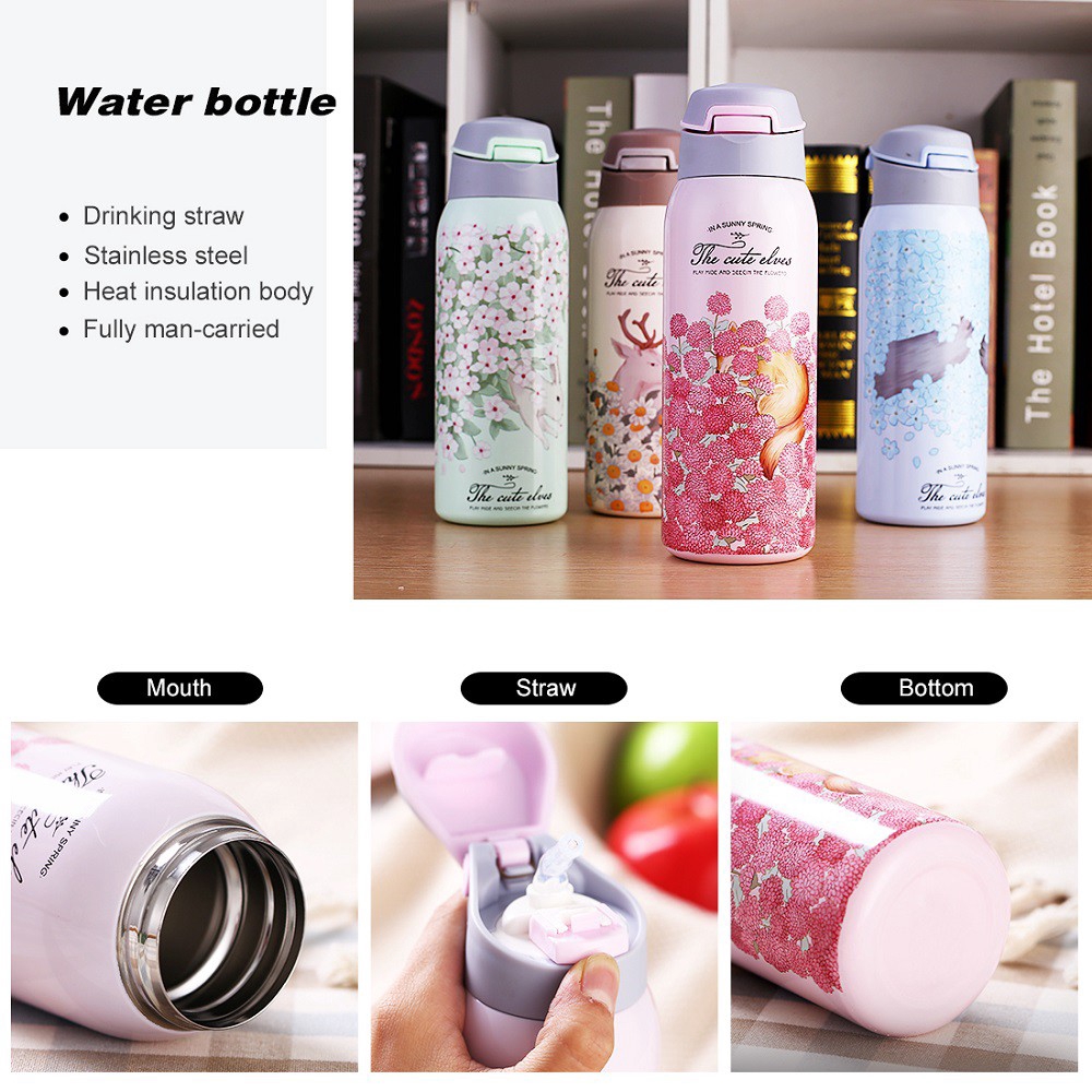 Bình giữ nhiệt ONEISALL bằng thép không gỉ có nắp đậy và ống hút chống gỉ nhỏ gọn kèm dây đeo 350ml | BigBuy360 - bigbuy360.vn