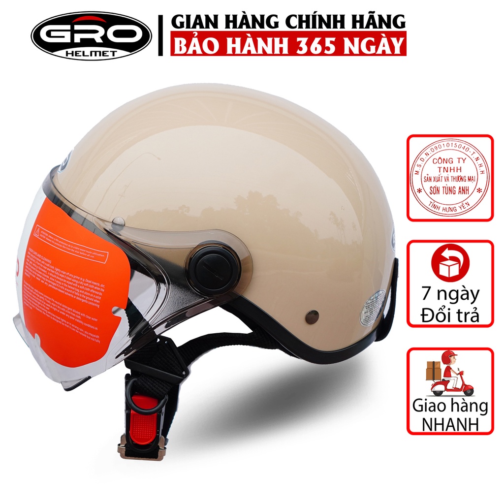 Mũ Bảo Hiểm Nửa Đầu GRO Helmet có kính che nửa mặt, kiểu dáng thời trang, khóa kim loại chắc chắn - Nhiều màu