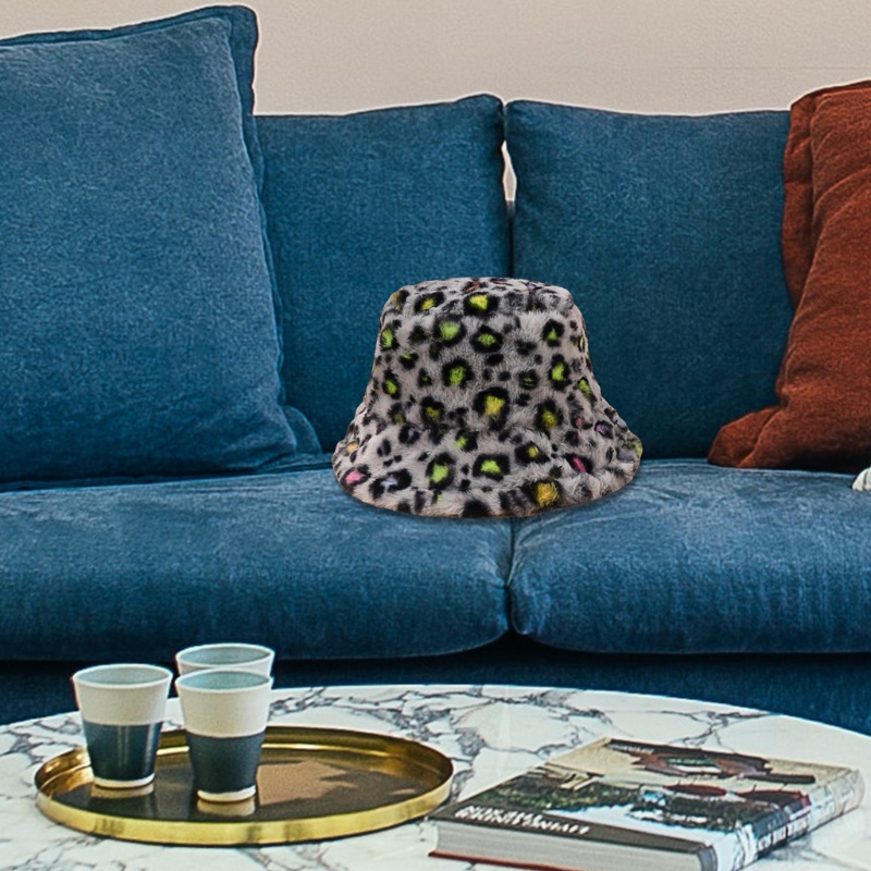 Nón Bucket Giữ Ấm in Họa Tiết Da Báo Màu Tương Phản